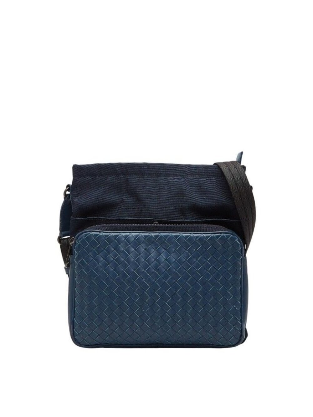 Bottega Veneta Intrecciato Crossbody Shoulder Bag Blue Navy Leather Nylon